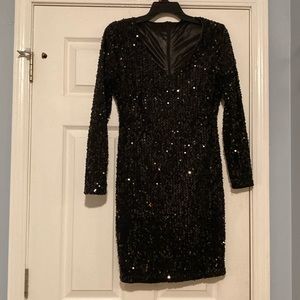Long sleeve cocktail dress, black sequins